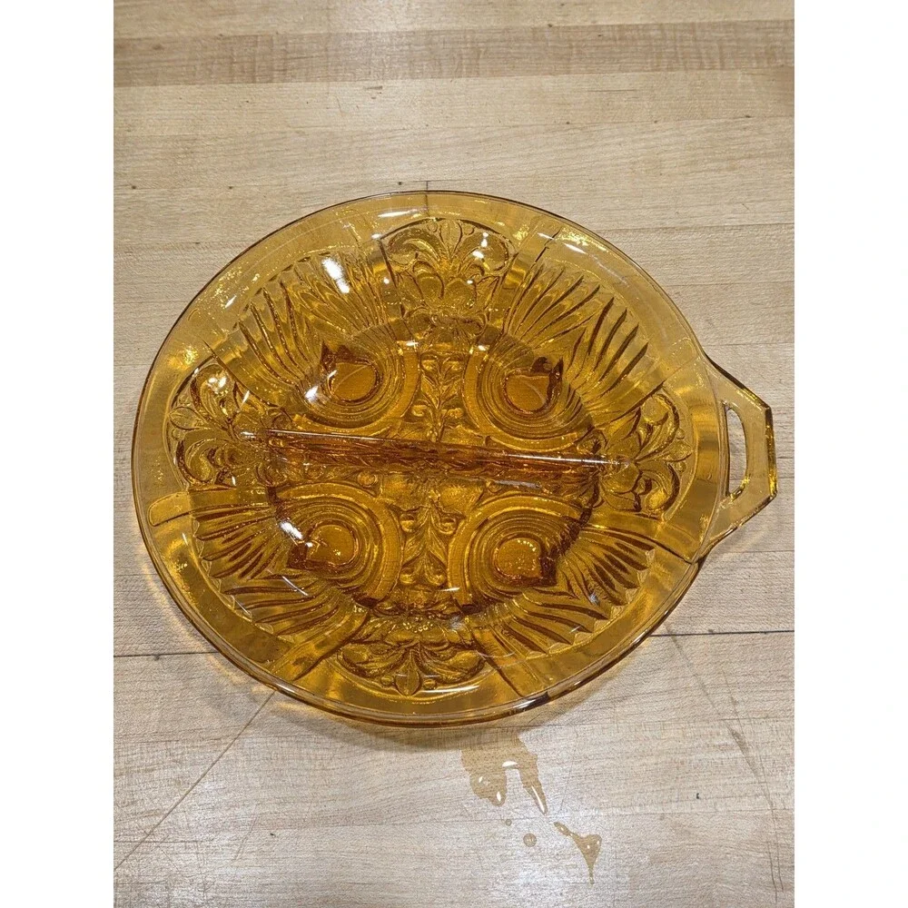 Vintage Indiana Glass Killarney Amber Divided Relish Dish 8.5